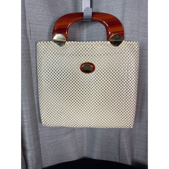 Vintage Whiting and Davis Cream and Brown Handled Handbag - Picture 1 of 7